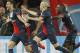 PSG's Javier Pastore, left, celebrates after scoring his sides 3rd goal during the Champions League quarterfinal first leg soccer match between PSG and Chelsea, at the Parc des Princes stadium, in Paris, Wednesday, April 2, 2014. (AP Photo/Christophe Ena)