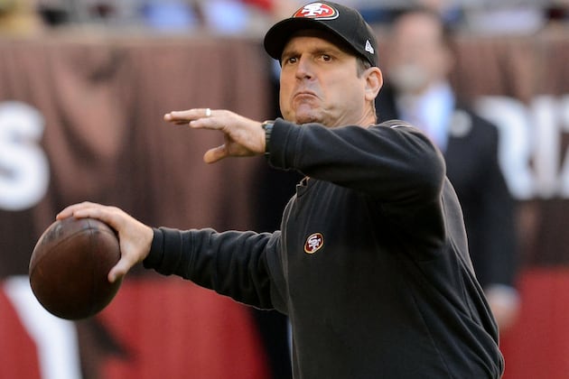 To Size Up Players, 49ers Coach Jim Harbaugh Plays an 'Intense'