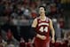 Wisconsin 's Frank Kaminsky reacts after making a three-point basket during the second half in a regional final NCAA college basketball tournament game against Arizona, Saturday, March 29, 2014, in Anaheim, Calif. (AP Photo/Jae C. Hong)