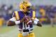 LSU quarterback Anthony Jennings (10) warms up before the NCAA college football game against Furman in Baton Rouge, La., Saturday, Oct, 26, 2013. LSU won 48-16. (AP Photo/Jonathan Bachman)
