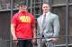 This image released by Starpix shows professional wresting personalities Hulk Hogan, left, and John Cena on top of the The Hard Rock Cafe during a news conference for Wrestlemania 30 on Tuesday, April 1, 2014 in New York. Wrestlemania 30 will be held on Sunday, April 6 in New Orleans . (AP Photo/Starpix, Dave Allocca)