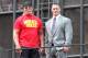 This image released by Starpix shows professional wresting personalities Hulk Hogan, left, and John Cena on top of the The Hard Rock Cafe during a news conference for Wrestlemania 30 on Tuesday, April 1, 2014 in New York. Wrestlemania 30 will be held on Sunday, April 6 in New Orleans . (AP Photo/Starpix, Dave Allocca)
