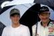 DARLINGTON, SC - SEPTEMBER 3: Dale Earnhardt Jr. and Dale Earnhardt Sr. pose for a photograph after the Pepsi Southern 500 at the Darlington Raceway on September 3, 2000 in Darlington, South Carolina. (Photo by Craig Jones/Getty Images)