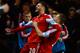 SOUTHAMPTON, ENGLAND - JANUARY 28: Adam Lallana of Southampton celebrates scoring their second goal with Luke Shaw of Southampton during the Barclays Premier League match between Southampton and Arsenal at St Mary's Stadium on January 28, 2014 in Southampton, England. (Photo by Mike Hewitt/Getty Images)