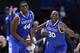 ST LOUIS, MO - MARCH 23: Julius Randle #30 of the Kentucky Wildcats celebrates with teammate Dakari Johnson #44 after defeating the Wichita State Shockers 78 to 76 during the third round of the 2014 NCAA Men's Basketball Tournament at Scottrade Center on March 23, 2014 in St Louis, Missouri. (Photo by Andy Lyons/Getty Images)