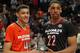 CHICAGO, IL - APRIL 2: Justin Jackson #44 of the East team and Jahlil Okafor #22 of the West team share the MVP torphy after the 2014 McDonald's All American Game at United Center on April 2, 2014 in Chicago, Illinois. The West defeated the East 105-102. (Photo by Jonathan Daniel/Getty Images)
