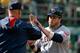 OAKLAND, CA - APRIL 02: Jason Kipnis #22 of the Cleveland Indians is congratulated by manager Terry Francona (L) after Kipnis scored against the Oakland Athletics during the top of the ninth inning at O.co Coliseum on April 2, 2014 in Oakland, California. Kipnis scored on an RBI single from Carlos Santana. (Photo by Thearon W. Henderson/Getty Images)