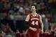 Wisconsin 's Frank Kaminsky reacts after making a three-point basket during the second half in a regional final NCAA college basketball tournament game against Arizona, Saturday, March 29, 2014, in Anaheim, Calif. (AP Photo/Jae C. Hong)