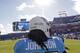 Tennessee Titans running back Chris Johnson (28) his team warm up before an NFL football game against the Houston Texans Sunday, Dec. 29, 2013, in Nashville, Tenn. (AP Photo/Wade Payne)