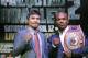 Boxer Manny Pacquiao, of the Phillipines, left, poses for a photo with current WBO World Welterweight champion Timothy Bradley of Indio, Ca., during a press conference Thursday, Feb. 6, 2014, in New York. The pair will face off in a rematch of their previous title fight in Las Vegas, April 12, 2014. Bradley won their first encounter. (AP Photo/Kathy Willens)
