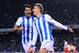 SAN SEBASTIAN, SPAIN - OCTOBER 27: Antoine Griezmann (R) of Real Sociedad de Futbol celebrates with his teammate Xabier Prieto Argarate after scoring his team's second goalduring the La Liga match between Real Sociedad de Futbol and UD Almeria at Estadio Anoeta on October 27, 2013 in San Sebastian, Spain. (Photo by David Ramos/Getty Images)