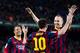 BARCELONA, SPAIN - MARCH 26: Adriano Correia (L), Lionel Messi (C) and Andres Iniesta (R) of FC Barcelona celebrate after Lionel Messi scored his team's second goal during the La Liga match between FC Barcelona and RC Celta de Vigo at Camp Nou on March 26, 2014 in Barcelona, Spain. (Photo by Alex Caparros/Getty Images)
