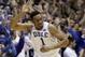Duke's Jabari Parker reacts following a basket against North Carolina during the first half of an NCAA college basketball game in Durham, N.C., Saturday, March 8, 2014. (AP Photo/Gerry Broome)