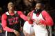 NEW ORLEANS, LA - FEBRUARY 15: Dwight Howard and James Harden of the Western Conference All-Stars laugh during NBA All-Star Practice at Sprint Arena as part of 2014 NBA All-Star Weekend at the Ernest N. Morial Convention Center on February 15, 2014 in New Orleans, Louisiana. NOTE TO USER: User expressly acknowledges and agrees that, by downloading and/or using this photograph, user is consenting to the terms and conditions of the Getty Images License Agreement. Mandatory Copyright Notice: Copyright 2014 NBAE (Photo by Ron Hoskins/NBAE via Getty Images)