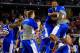 ARLINGTON, TX - APRIL 05: James Young #1 of the Kentucky Wildcats reacts after defeating the Wisconsin Badgers 74-73 in the NCAA Men's Final Four Semifinal at AT&T Stadium on April 5, 2014 in Arlington, Texas. (Photo by Jamie Squire/Getty Images)