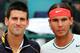 Novak Djokovic of Serbia, left and Spain's Rafael Nadal pose for photographers before their final match of the Monte Carlo Tennis Masters tournament in Monaco, Sunday, April 21, 2013. (AP Photo/Claude Paris)