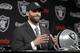 Oakland Raiders quarterback Matt Schaub gestures while speaking during a news conference Friday, March 21, 2014, at the NFL football team's practice facility in Alameda, Calif. (AP Photo/Ben Margot)
