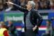 Chelsea's manager Jose Mourinho gestures as he watches his team plays from the technical area during a Champions League quarterfinal first leg soccer match between Paris Saint-Germain and Chelsea at Parc des Princes stadium in Paris, Wednesday, April 2, 2014. Paris Saint Germain won 3-1. (AP Photo/Michel Euler)