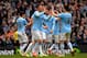 MANCHESTER, ENGLAND - APRIL 05: Stevan Jovetic of Manchester City is congratulated by teammate Sami Nasri after scoring his team's fourth goal during the Barclays Premier League match between Manchester City and Southampton at Etihad Stadium on April 5, 2014 in Manchester, England. (Photo by Shaun Botterill/Getty Images)