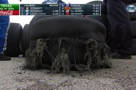 Johnson Suffers Severe Tire Damage at Texas