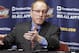 Cleveland Cavaliers acting general manager David Griffin talks to reporters before an NBA basketball game between the Memphis Grizzlies and Cavaliers, Sunday, Feb. 9, 2014, in Cleveland. Griffin takes over for Chris Grant who was fired last Thursday. (AP Photo/Mark Duncan)