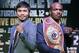 Boxer Manny Pacquiao, of the Phillipines, left, poses for a photo with current WBO World Welterweight champion Timothy Bradley of Indio, Calif., during a press conference Thursday, Feb. 6, 2014, in New York. The pair will face off in a title fight in Las Vegas, April 12, 2014. (AP Photo/Kathy Willens)