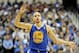 Golden State Warriors guard Stephen Curry (30) runs downcourt after making a shot in the second half of an NBA basketball game against the Dallas Mavericks, Tuesday, April 1, 2014, in Dallas. Golden State won 122-120 in overtime. (AP Photo/Matt Strasen)
