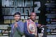 Boxer Manny Pacquiao, of the Phillipines, left, poses for a photo with Timothy Bradley of Indio, Ca., the current WBO World Welterweight champion, during a press conference,Thursday, Feb. 6, 2014, in New York. The pair will face off in a rematch April 12, 2014, in Las Vegas. Bradley won their first encounter. (AP Photo/Kathy Willens)