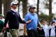 AUGUSTA, GA - APRIL 08: Adam Scott (L) and Steven Bowditch of Australia walk off a tee during a practice round prior to the start of the 2014 Masters Tournament at Augusta National Golf Club on April 8, 2014 in Augusta, Georgia. (Photo by Rob Carr/Getty Images)