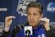 Kentucky head coach John Calipari answers a question during a news conference for the NCAA Final Four tournament college basketball championship game Sunday, April 6, 2014, in Arlington, Texas. Kentucky plays Connecticut in the championship game on Monday, April 7. 2014. (AP Photo/Tony Gutierrez)