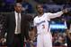 Apr 3, 2014; Los Angeles, CA, USA; Los Angeles Clippers head coach Doc Rivers talks with guard Chris Paul (3) during the first half of the game against the Dallas Mavericks at Staples Center. Mandatory Credit: Jayne Kamin-Oncea-USA TODAY Sports