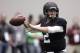 Texas A&M quarterback Johnny Manziel passes the ball during a drill at pro day for NFL football representatives in College Station, Texas, Thursday, March 27, 2014. (AP Photo/Patric Schneider)
