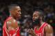 OAKLAND, CA - FEBRUARY 20: Dwight Howard #12 and James Harden #13 of the Houston Rockets during a game against the Golden State Warriors on February 20, 2014 at Oracle Arena in Oakland, California. NOTE TO USER: User expressly acknowledges and agrees that, by downloading and or using this photograph, user is consenting to the terms and conditions of Getty Images License Agreement. Mandatory Copyright Notice: Copyright 2014 NBAE (Photo by Rocky Widner/NBAE via Getty Images)