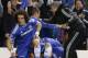Chelsea's manager Jose Mourinho, right, celebrates with his team after Demba Ba scores the winning goal during the Champions League second leg quarterfinal soccer match between Chelsea and Paris Saint-Germain at Stamford Bridge Stadium in London, Tuesday, April 8, 2014. (AP Photo/Kirsty Wigglesworth)