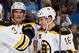 TAMPA, FL - OCTOBER 19: Patrice Bergeron #37 of the Boston Bruins celebrates his goal with teammates Loui Eriksson #21 and Reilly Smith #18 during the second period of tonight's game against the Tampa Bay Lightning at the Tampa Bay Times Forum on October 19, 2013 in Tampa, Florida. (Photo by Scott Audette/NHLI via Getty Images)