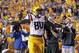 LSU wide receiver Jarvis Landry (80) celebrates his touchdown reception in the second half of an NCAA college football game against Auburn in Baton Rouge, La., Saturday, Sept. 21, 2013. LSU won 35-21. (AP Photo/Gerald Herbert)