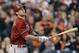 Arizona Diamondbacks' Paul Goldschmidt watches his three run home run off San Francisco Giants' Tim Lincecum in the first inning of a baseball game Wednesday, April 9, 2014, in San Francisco. (AP Photo/Ben Margot)