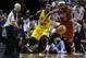 Miami Heat's LeBron James (6) steals the ball from Indiana Pacers' Ian Mahinmi (28) during the second half of an NBA basketball game, Wednesday, Dec. 18, 2013, in Miami. The Heat defeated the Pacers 97-94. (AP Photo/Lynne Sladky)