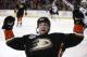 Anaheim Ducks' Matt Beleskey celebrates his goal during the second period of an NHL hockey game against the San Jose Sharks on Wednesday, April 9, 2014, in Anaheim, Calif. (AP Photo/Jae C. Hong)