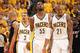 INDIANAPOLIS, IN - MAY 24: George Hill #3, Roy Hibbert #55 and David West #21 of the Indiana Pacers look on during the game against the Miami Heat in Game Six of the Eastern Conference Semifinals during the 2012 NBA Playoffs on May 24, 2012 at Bankers Life Fieldhouse in Indianapolis, Indiana. NOTE TO USER: User expressly acknowledges and agrees that, by downloading and or using this photograph, User is consenting to the terms and conditions of the Getty Images License Agreement. Mandatory Copyright Notice: Copyright 2012 NBAE (Photo by Nathaniel S. Butler/NBAE via Getty Images)