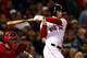 BOSTON, MA - OCTOBER 30: Stephen Drew #7 of the Boston Red Sox looks on after hitting a home run in the fourth inning against the St. Louis Cardinals during Game Six of the 2013 World Series at Fenway Park on October 30, 2013 in Boston, Massachusetts. (Photo by Elsa/Getty Images)