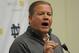 Notre Dame football coach Brian Kelly talks to the media as spring football practice begins Friday, Feb. 28, 2014 in South Bend, Ind. (AP Photo/Joe Raymond)
