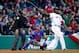 BOSTON, MA - APRIL 09: David Ortiz #34 of the Boston Red Sox watches the ball after hitting a three-run home run in the 8th inning against the Texas Rangers at Fenway Park on April 9, 2014 in Boston, Massachusetts. (Photo by Jared Wickerham/Getty Images)