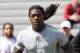 South Carolina defensive end Jadeveon Clowney competes in a drill for NFL representatives at South Carolina football pro day in Columbia, S.C., Wednesday, April 2, 2014. (AP Photo/Mary Ann Chastain)