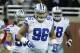 Dallas Cowboys defensive tackle Nick Hayden (96) runs on to the field for the first quarter of an NFL football game against the Detroit Lions in Detroit, Sunday, Oct. 27, 2013. (AP Photo/Duane Burleson)