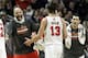 Chicago Bulls center Joakim Noah (13) celebrates with forward Carlos Boozer, left, and guard Kirk Hinrich, right, during the second half of an NBA basketball game against the Detroit Pistons in Chicago on Friday, April 11, 2014. The Bulls won 106-98. (AP Photo/Nam Y. Huh)