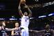 Oklahoma City Thunder forward Serge Ibaka (9) goes to the basket in front of New Orleans Pelicans forward Luke Babbitt (8), New Orleans Pelicans center Greg Stiemsma (34) during the second quarter of a NBA basketball game in Oklahoma City, Friday, April 11, 2014. (AP Photo/Alonzo Adams)