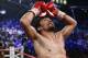 Manny Pacquiao, of the Philippines, celebrates his unanimous decision over Timothy Bradley in their WBO welterweight title boxing fight Saturday, April 12, 2014, in Las Vegas. (AP Photo/Eric Jamison)