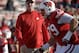 Wisconsin head coach Gary Andersen watches Ryan Groy (79) warm up before an NCAA college football game against Penn State Saturday, Nov. 30, 2013, in Madison, Wis. (AP Photo/Morry Gash)