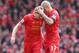 LIVERPOOL, ENGLAND - APRIL 13: Martin Skrtel of Liverpool celebrates scoring the second goal with team-mate Steven Gerrard (L) during the Barclays Premier League match between Liverpool and Manchester City at Anfield on April 13, 2014 in Liverpool, England. (Photo by Alex Livesey/Getty Images)